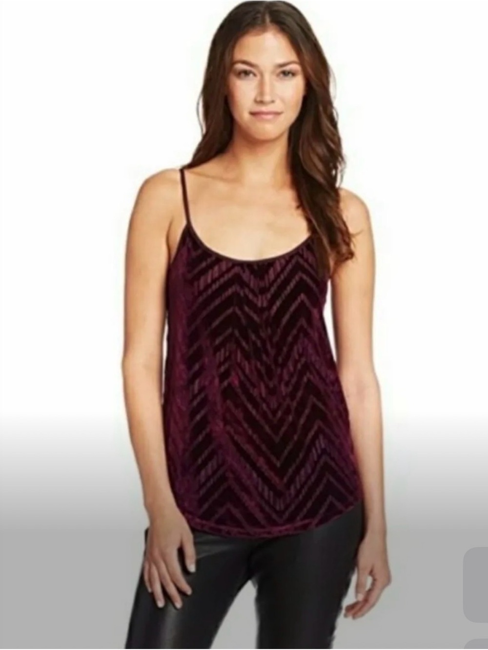 Lucky Brand Jasper Velvet Chevron Cami $85 Strappy Top Herringbone Ruched RARE